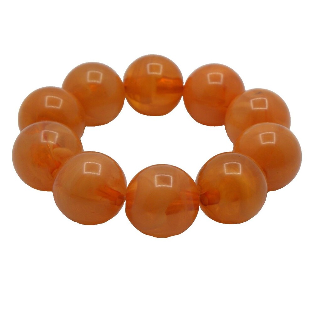 Vintage Amber Color Stretch Bracelet Lucite Boho Retro Chunky Beaded Earthy